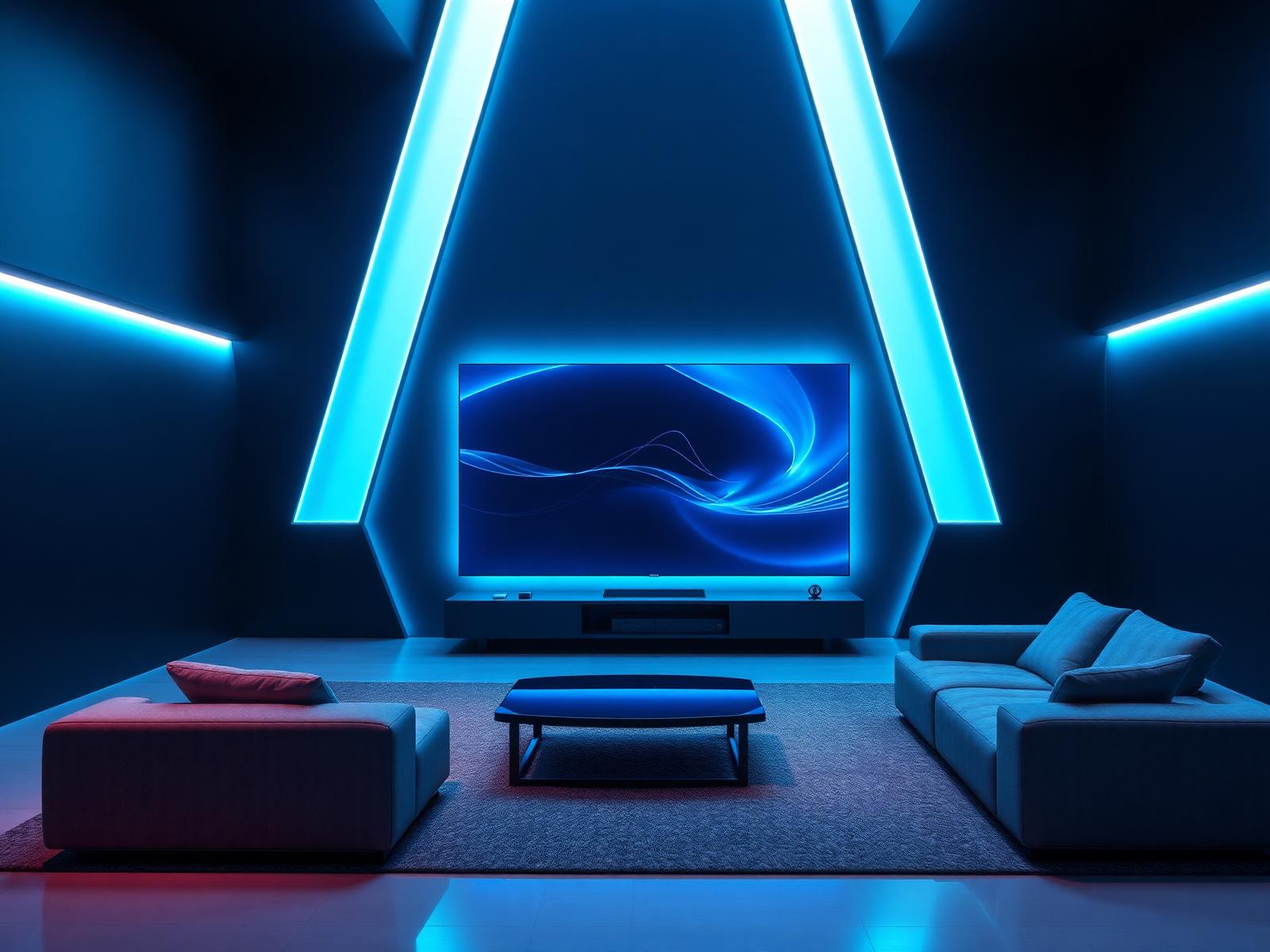 Futuristic showroom with premium electronics and furniture